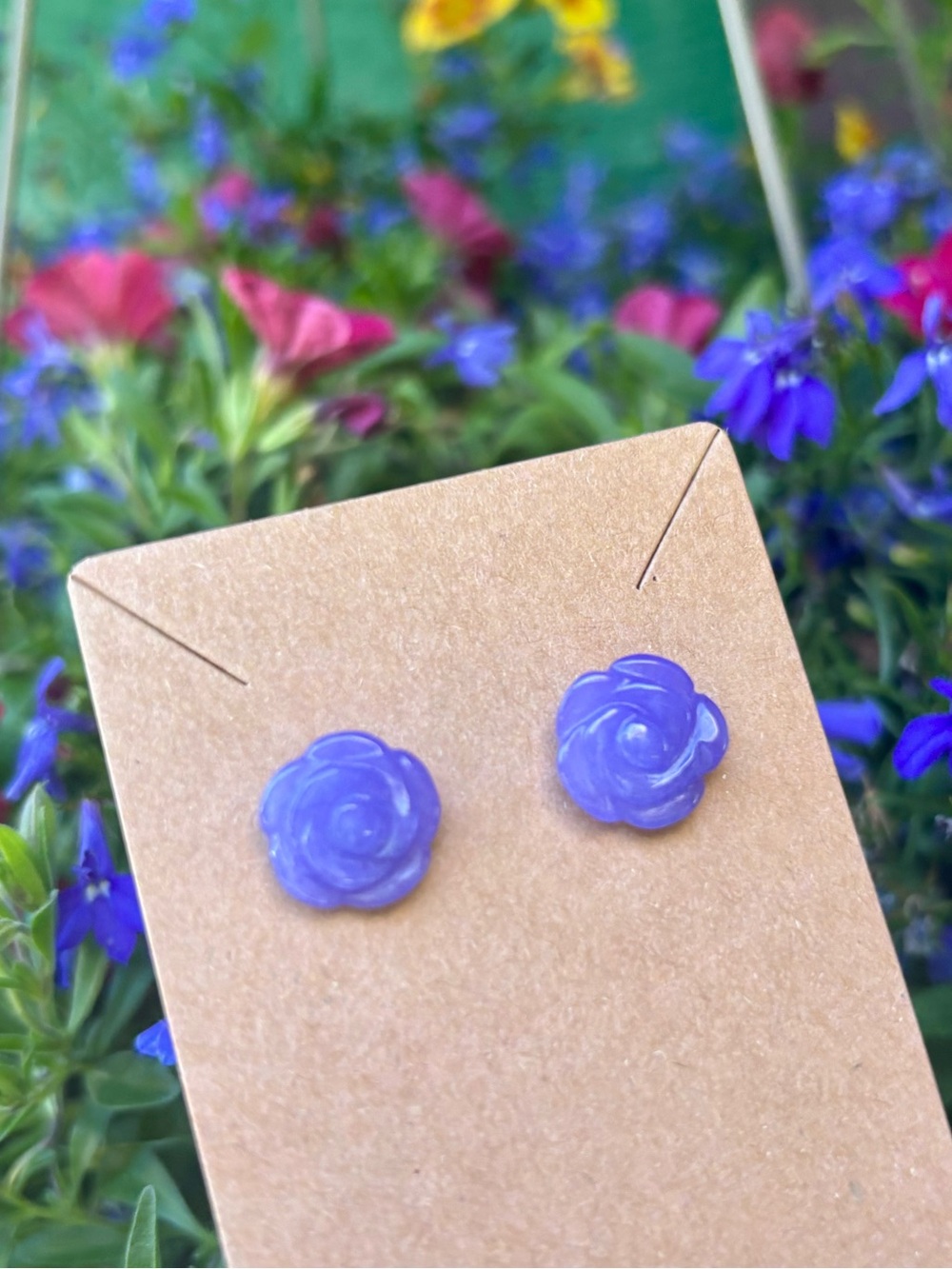 Rose Jade Stud Earrings. With sterling silver backs. - Picture 2 of 11